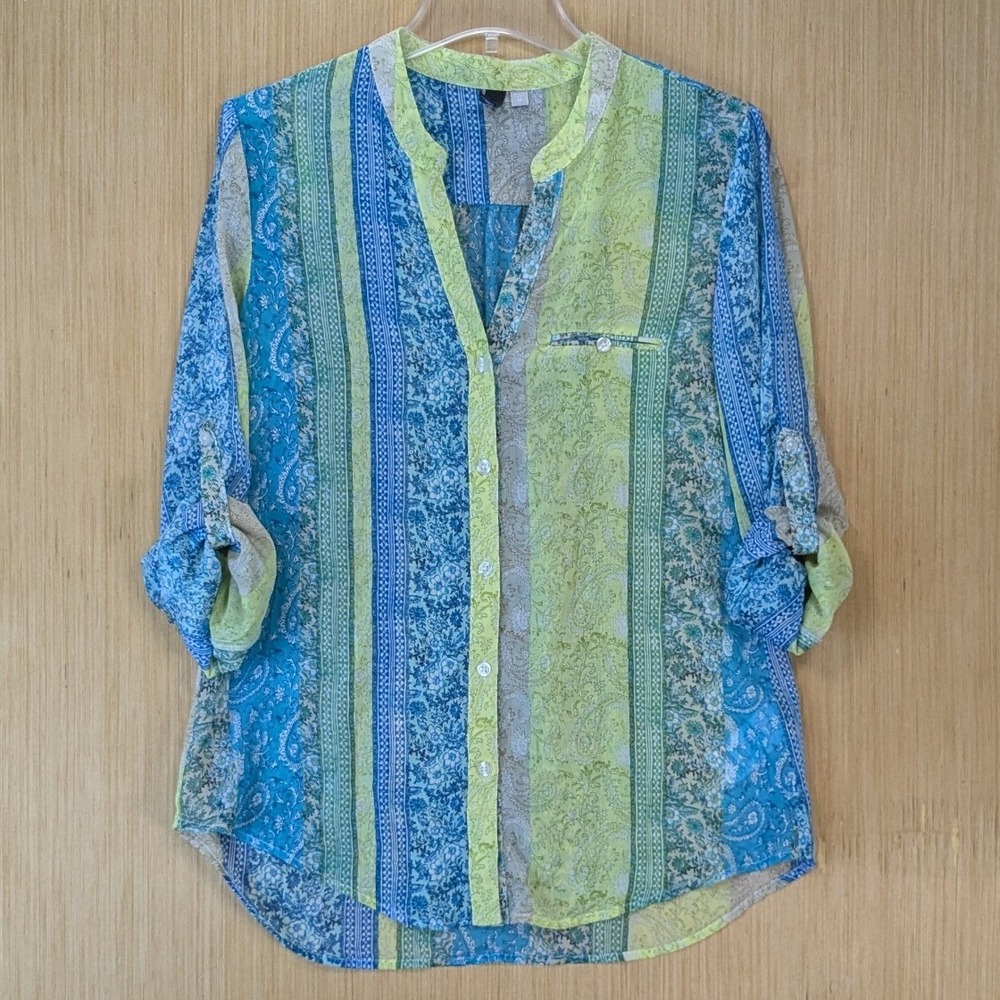 Kut from the Kloth Womens Boho Resort Sheer Paisley Patchwork Size M Blue Green